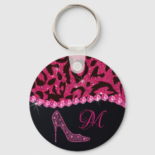 Bling Sparkle Diamond Glitter Leopard Pink Sleutelhanger