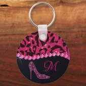 Bling Sparkle Diamond Glitter Leopard Pink Sleutelhanger (Voorkant)