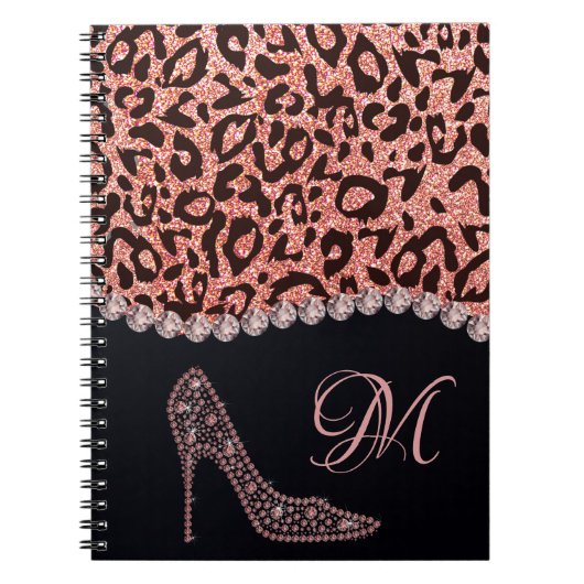 Bling Sparkle Diamond Glitter Leopard Roos Gold Notitieboek (Voorkant)