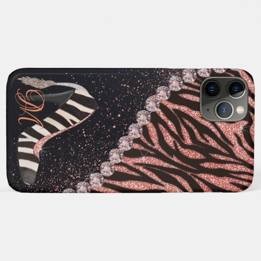 Bling Sparkle Diamond Glitter Zebra Roos Gold Case-Mate iPhone Case (Achterkant (horizontaal))