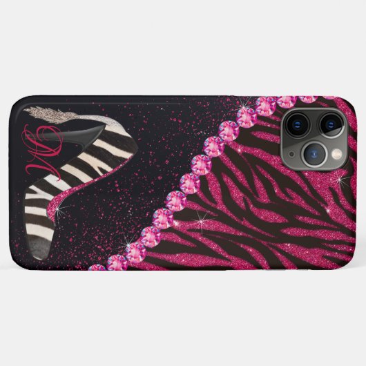 Bling Sparkle Diamond Glitter Zebra Roze Case-Mate iPhone Case (Achterkant (horizontaal))