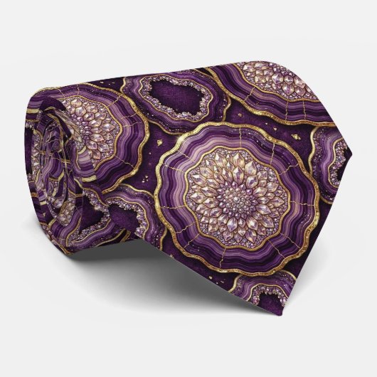 Bling & Sparkle | Diep Pr Plum + Gouden Geode Nekb Stropdas (Opgerold)