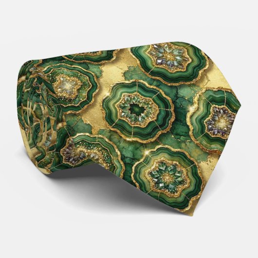 Bling & Sparkle | Forest Groen Gouden Geode Nekdas Stropdas (Opgerold)