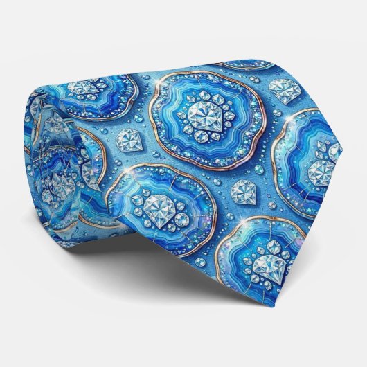 Bling & Sparkle | Luxe Oceaanblauwe Geode Halsband Stropdas (Opgerold)