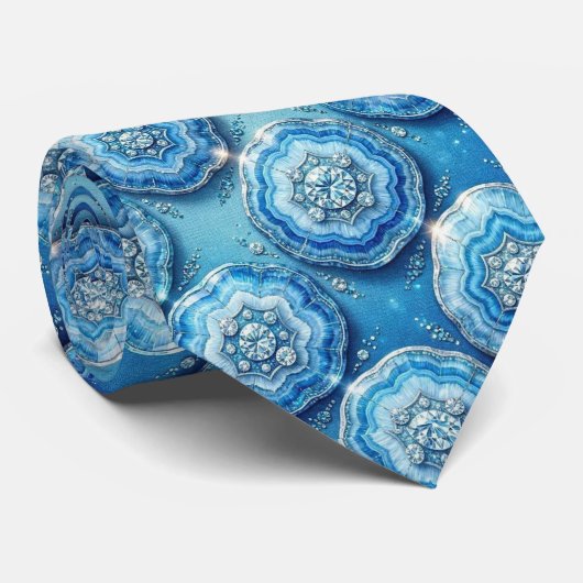 Bling & Sparkle | Luxe Oceaanblauwe Geode Halsband Stropdas (Opgerold)