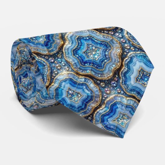 Bling & Sparkle | Luxe Oceaanblauwe Geode Halsband Stropdas (Opgerold)