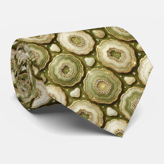 Bling & Sparkle | Luxe Olijfgouden Geode Necktie Stropdas (Opgerold)