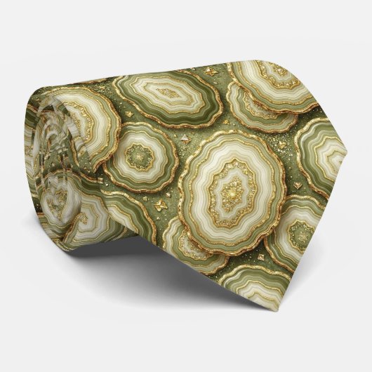 Bling & Sparkle | Luxe Olijfgouden Geode Nekdas Stropdas (Opgerold)