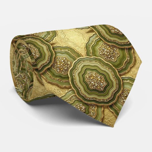 Bling & Sparkle | Luxe Olijfgouden Geode Nekdas Stropdas (Opgerold)