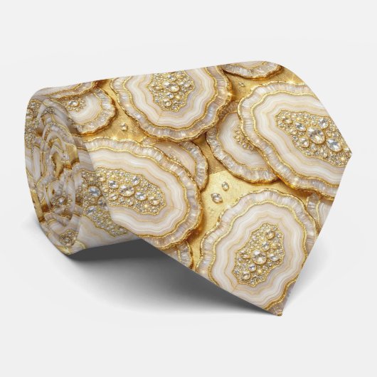 Bling & Sparkle | Luxe Wit Goud Geode Halsband Stropdas (Opgerold)