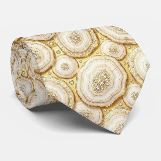 Bling & Sparkle | Luxe Wit Goud Geode Halsband Stropdas (Opgerold)