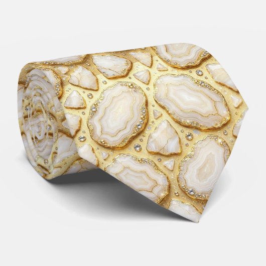 Bling & Sparkle | Luxe Wit Goud Geode Necktie Stropdas (Opgerold)