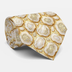 Bling & Sparkle   Luxe Wit Goud Geode Necktie Stropdas