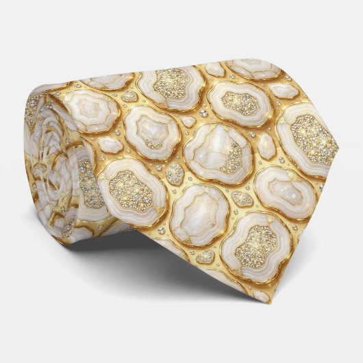 Bling & Sparkle | Luxe Wit Goud Geode Necktie Stropdas (Opgerold)
