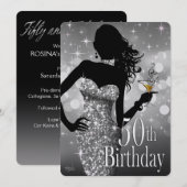 Bling Sparkle METALLIC ICE 50th Birthday | zilver Kaart (Voorkant / Achterkant)