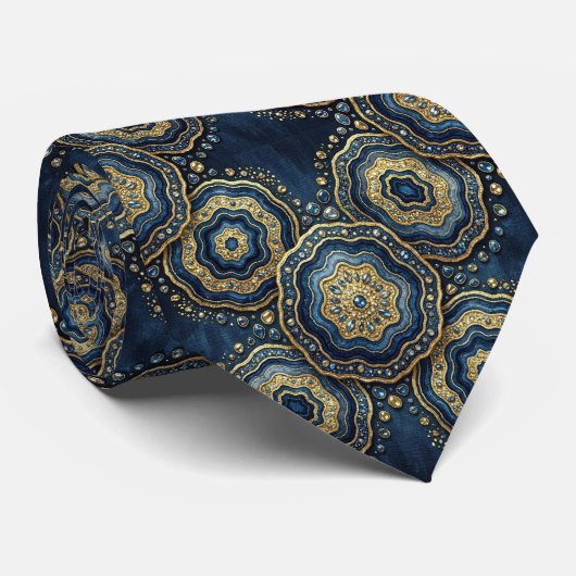 Bling & Sparkle | Navyblauw + Gouden Geode Keelban Stropdas (Opgerold)