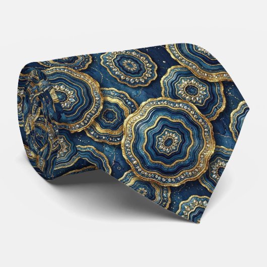 Bling & Sparkle | Navyblauw + Gouden Geode Keelban Stropdas (Opgerold)