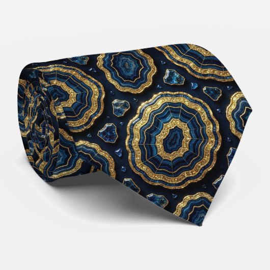 Bling & Sparkle | Navyblauw + Gouden Geode Keelban Stropdas (Opgerold)
