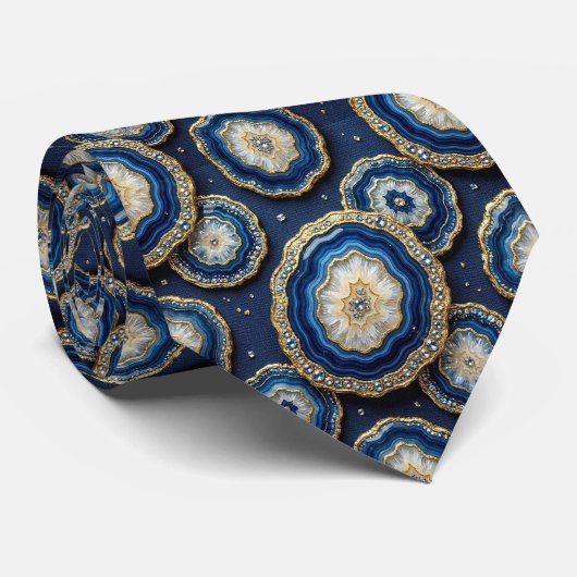 Bling & Sparkle | Navyblauw + Gouden Geode Keelban Stropdas (Opgerold)