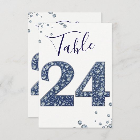 Bling Sparkle Table Number 24 (Denim & Diamonds Bl Kaart (Voorkant / Achterkant)