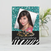 Bling Tiara Zebra Quinceañera 15e verjaardag | bla Kaart (Staand voorkant)
