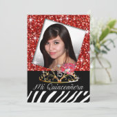 Bling Tiara Zebra Quinceañera 15e verjaardag | roo Kaart (Staand voorkant)