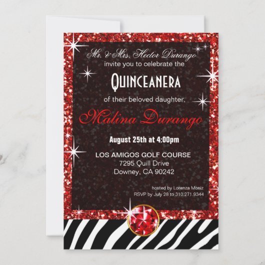 Bling Tiara Zebra Quinceañera 15e verjaardag | roo Kaart (Achterkant)