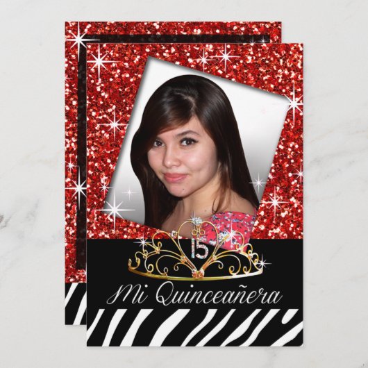 Bling Tiara Zebra Quinceañera 15e verjaardag | roo Kaart (Voorkant / Achterkant)