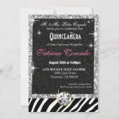 Bling Tiara Zebra Quinceañera 15th Birthday Silver Kaart (Achterkant)