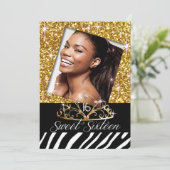 Bling Tiara Zebra Sweet 16 Birthday Celebration Kaart (Staand voorkant)