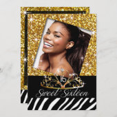 Bling Tiara Zebra Sweet 16 Birthday Celebration Kaart (Voorkant / Achterkant)