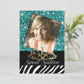 Bling Tiara Zebra Sweet 16 Birthday Celebration Kaart (Staand voorkant)