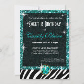 Bling Tiara Zebra Sweet 16 Birthday Celebration Kaart (Achterkant)