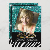 Bling Tiara Zebra Sweet 16 Birthday Celebration Kaart (Voorkant / Achterkant)