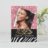 Bling Tiara Zebra Sweet 16 Birthday Celebration Kaart (Staand voorkant)