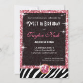 Bling Tiara Zebra Sweet 16 Birthday Celebration Kaart (Achterkant)