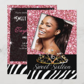 Bling Tiara Zebra Sweet 16 Birthday Celebration Kaart (Voorkant / Achterkant)