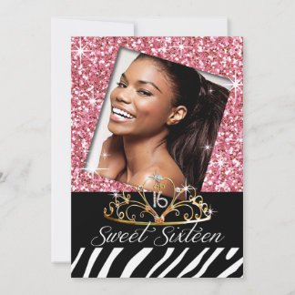 Bling Tiara Zebra Sweet 16 Birthday Celebration Kaart