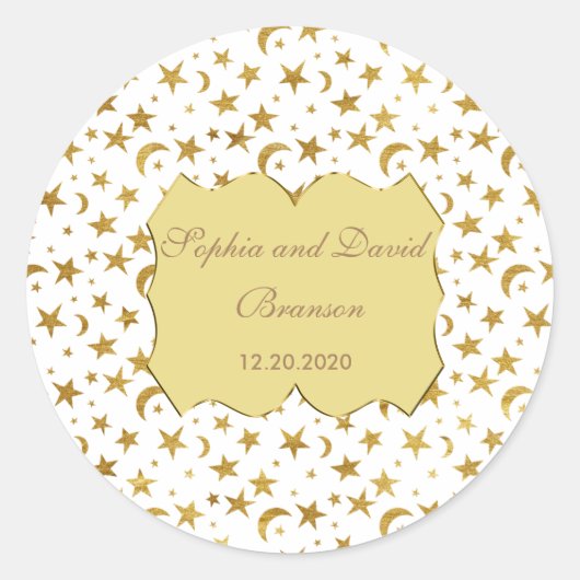 Bling Wedding Golden Ribbon Wedding Custom Ronde Sticker (Voorkant)