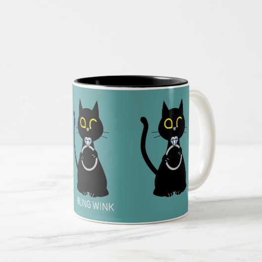 BLING WINK Funny Black Cat Proposal Two Tone Mok (Voorkant rechts)