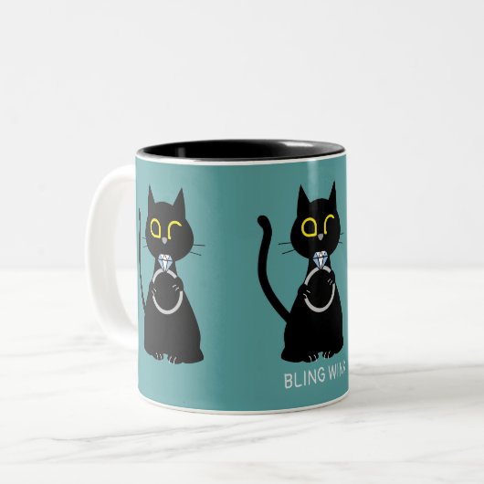 BLING WINK Funny Black Cat Proposal Two Tone Mok (Voorkant links)