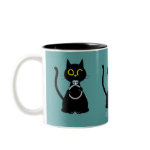 BLING WINK Funny Black Cat Proposal Two Tone Mok