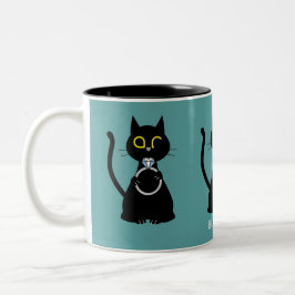 BLING WINK Funny Black Cat Proposal Two Tone Mok