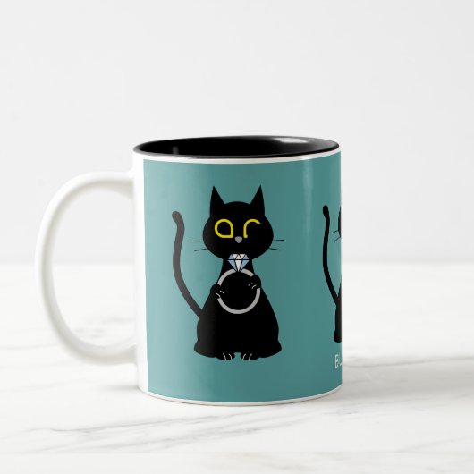 BLING WINK Funny Black Cat Proposal Two Tone Mok (Links)