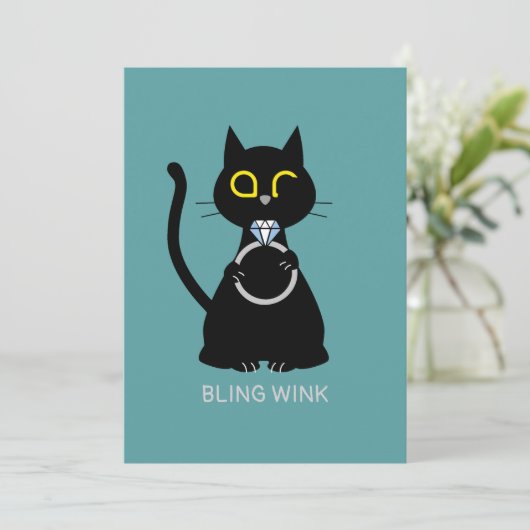BLING WINK Funny Cat Proposal Wenskaart Feestdagenkaart (Staand voorkant)