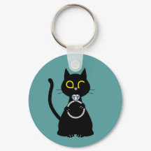 BLING WINK Grappig Zwart Kat Sleutelhanger