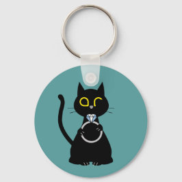 BLING WINK Grappig Zwart Kat Sleutelhanger