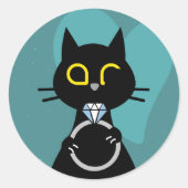 BLING WINK – Grappige Uitnodiging Zwart Kat Sticke Ronde Sticker (Voorkant)