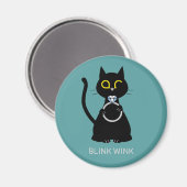 BLING WINK Grappige Zwarte Kat Voorstelmagneet Magneet (Voorkant / Achterkant)