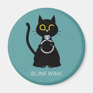 BLING WINK Grappige Zwarte Kat Voorstelmagneet Magneet